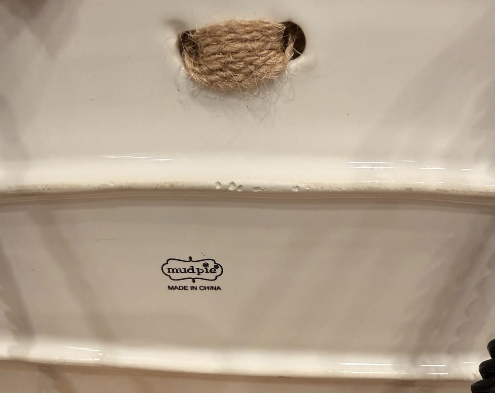 Mud Pie Ceramic Rectangle Platter White Glossy 'Happy Everything' Tray