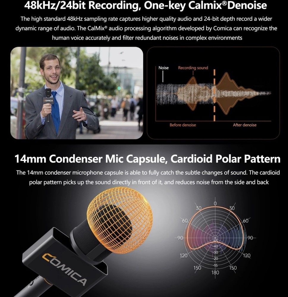 COMICA Revo S Wireless Reporter Microphone Compatible with Windows Mac OS Stream