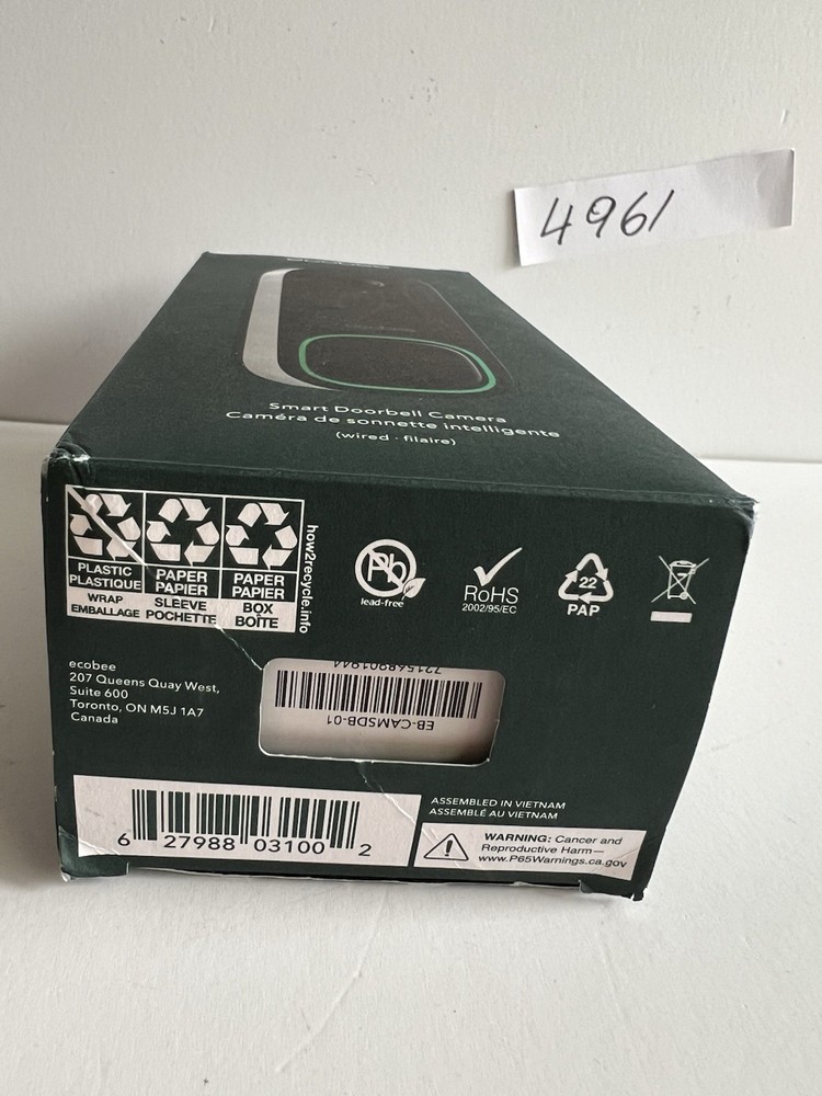 Ecobee Smart Video Doorbell Camera (wired) -