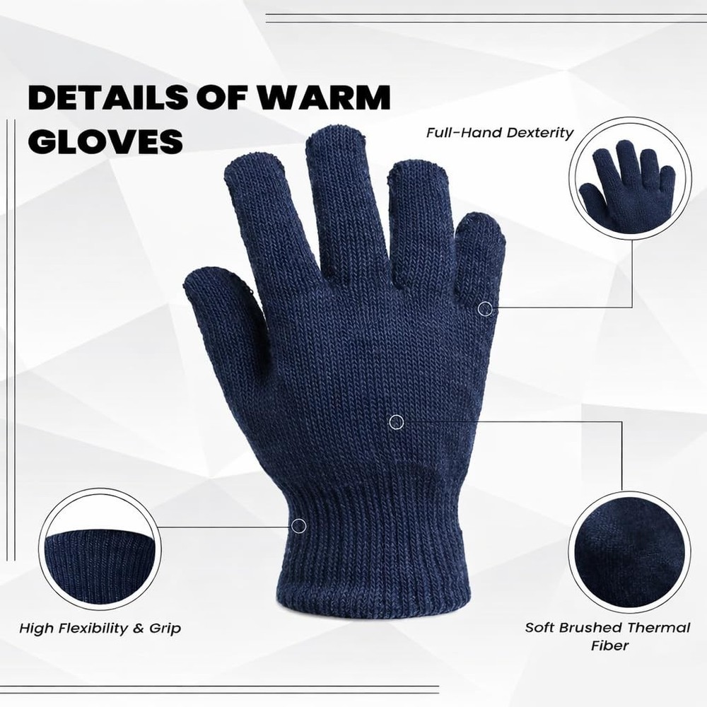 24 Pairs of Beanies, Bulk Thermal Winter Glove Solid Black (Assorted Gloves)