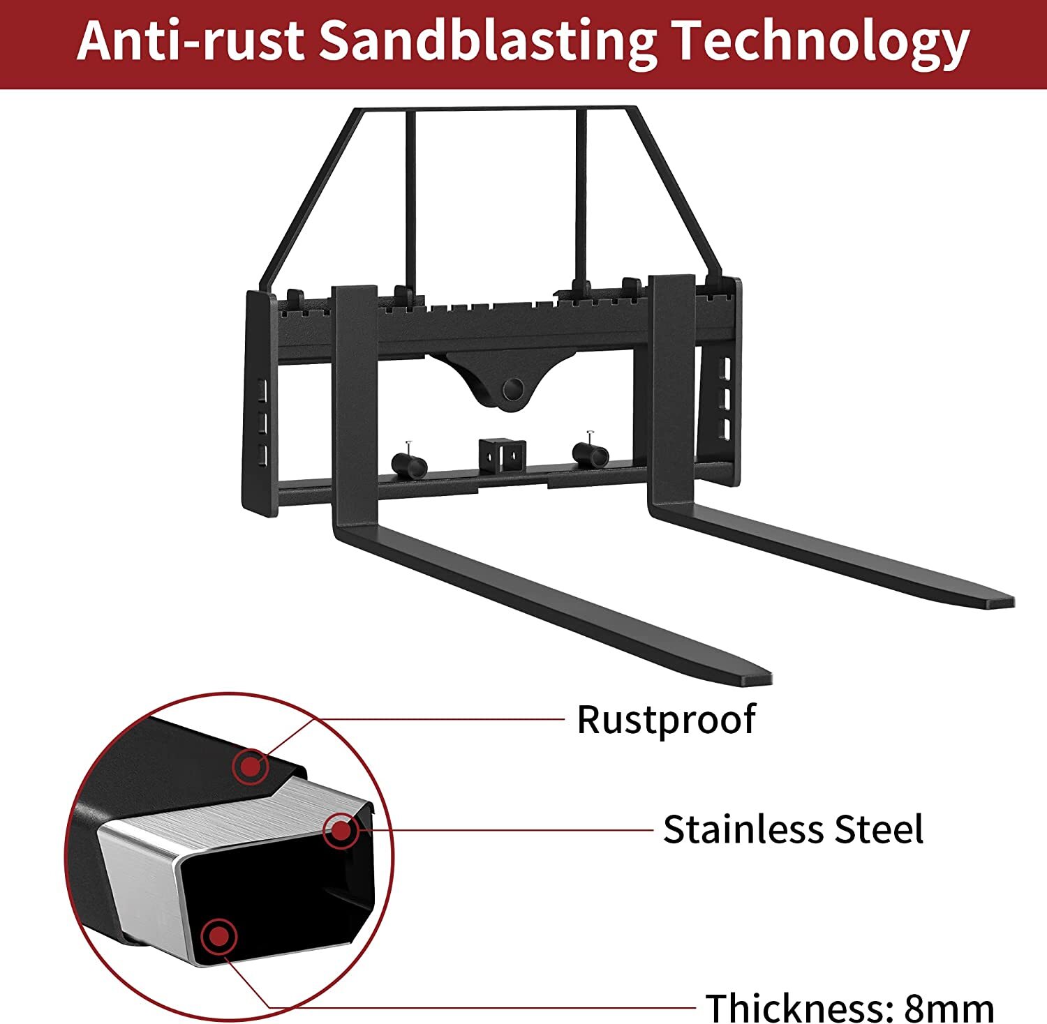45" Pallet Fork Frame 2500LBS W/ 42" Fork Blades for Loaders Tractors Skid Steer