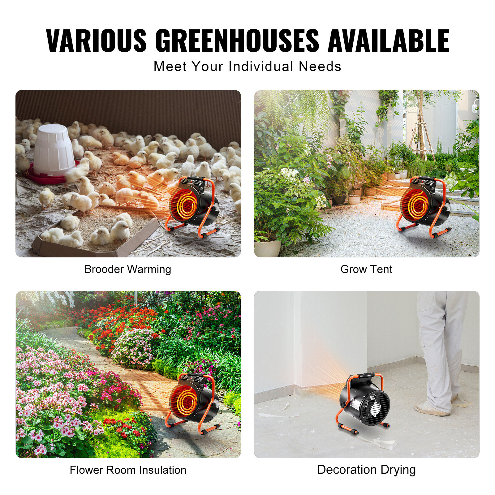 VEVOR Greenhouse Heater 1500W Fast Heating with Overheat Protection Waterproof