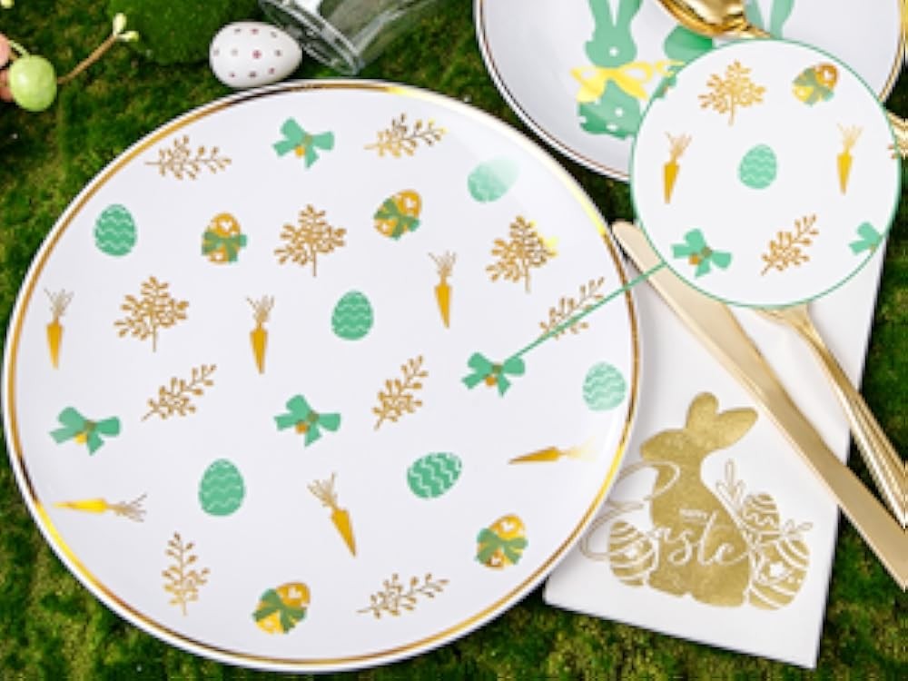 Easter Plastic Plates, Bunny Plastic Disposable Dinnerware Set