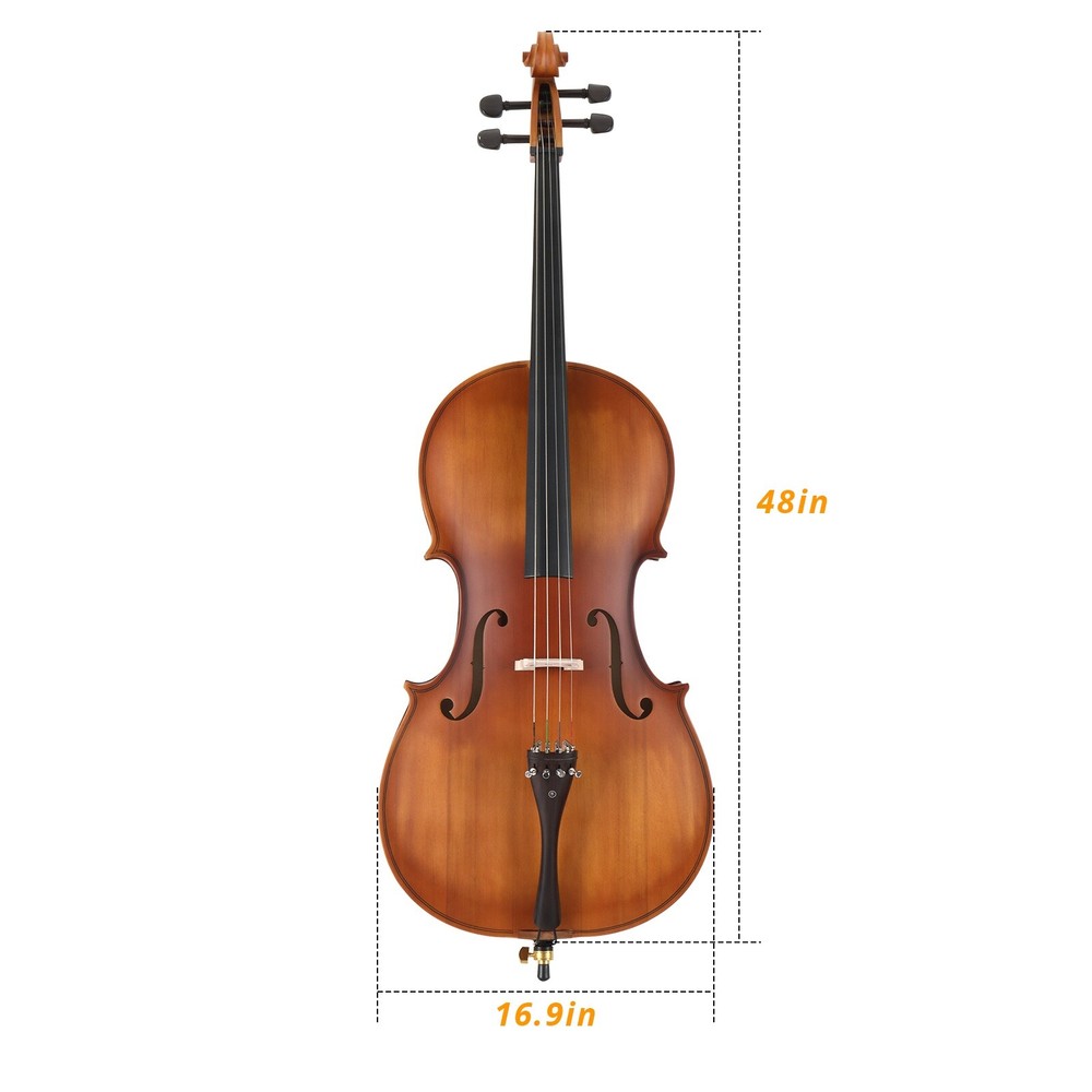 4/4 Full Size Solid Spruce Top Beginner Acoustic Cello Set - Bag Antiqued Bow