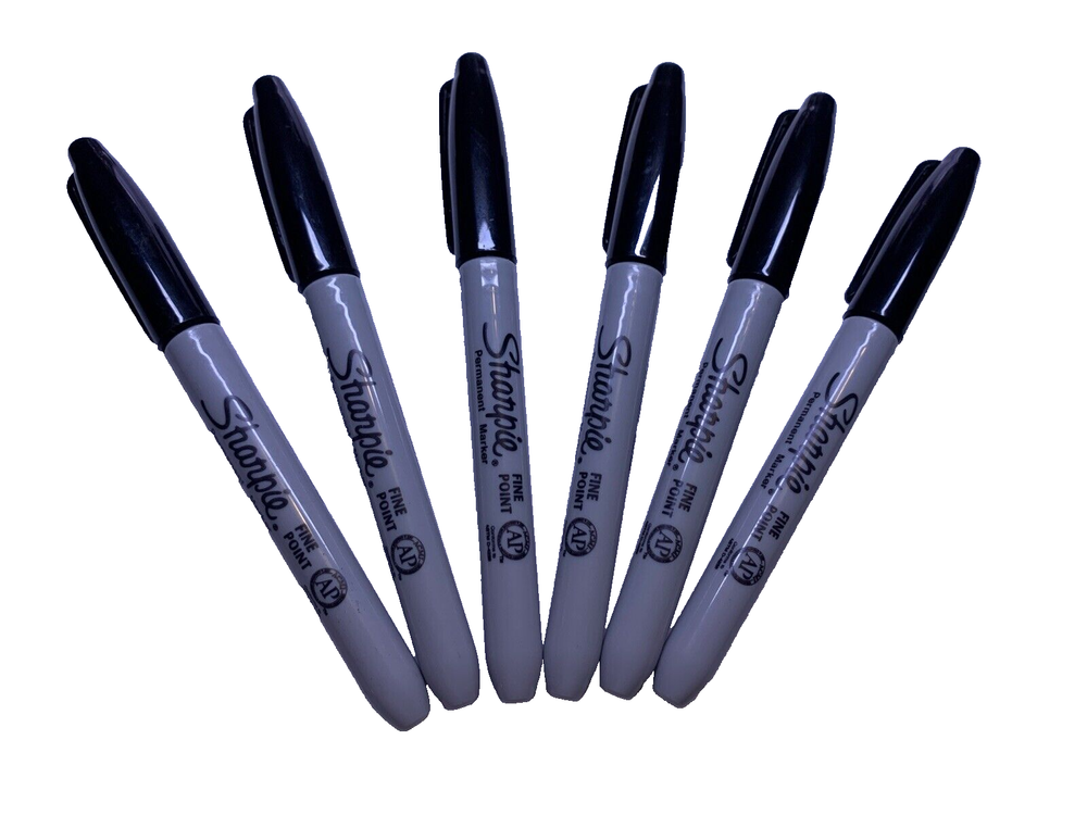 6 ) Count Sharpie Markers Fine Point Tip Black Permanent 30001 NWOB