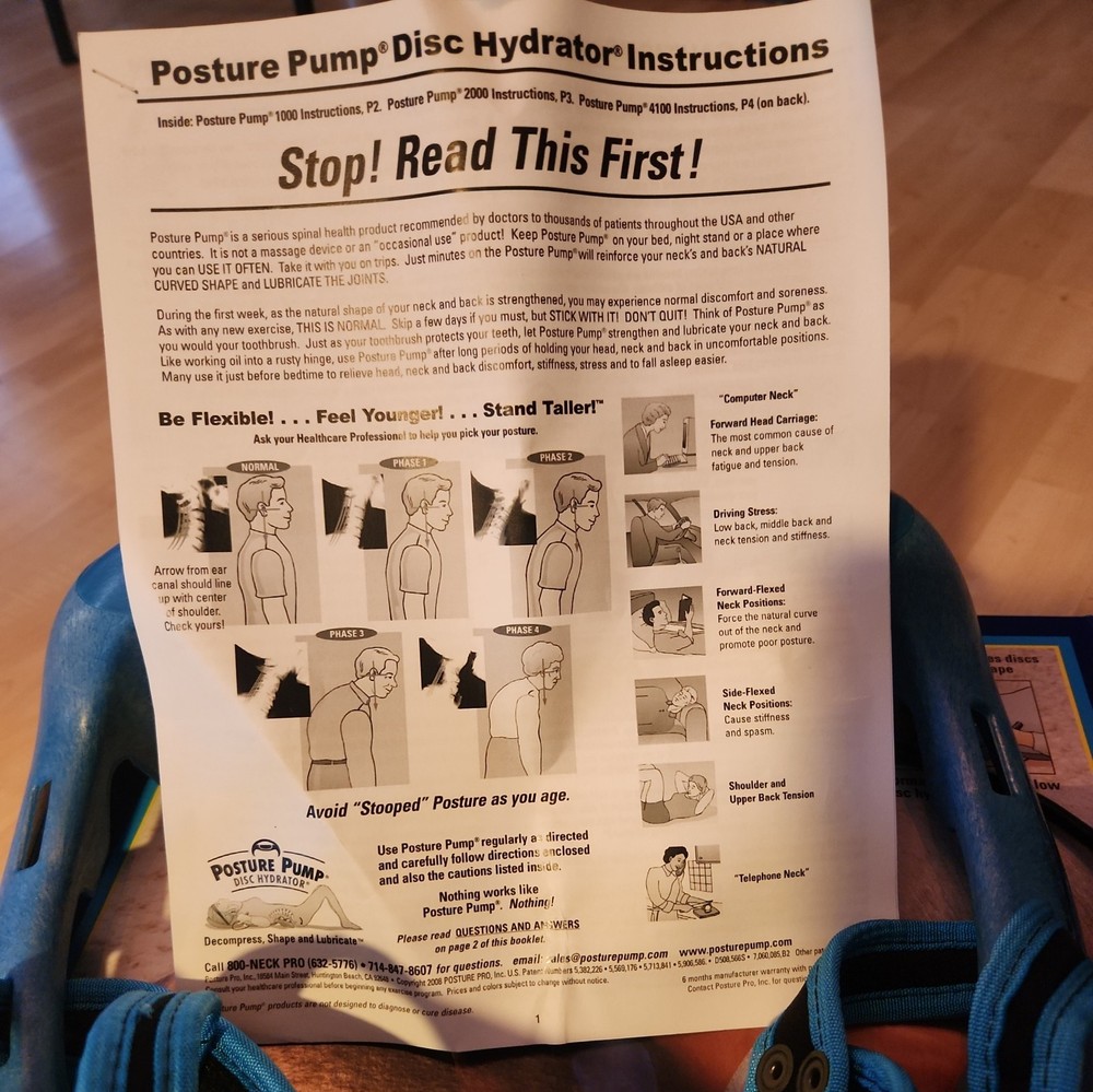 Posture Pump 1000 Disc Hydrator Neck Decompressor W/Instructions Blue See Video