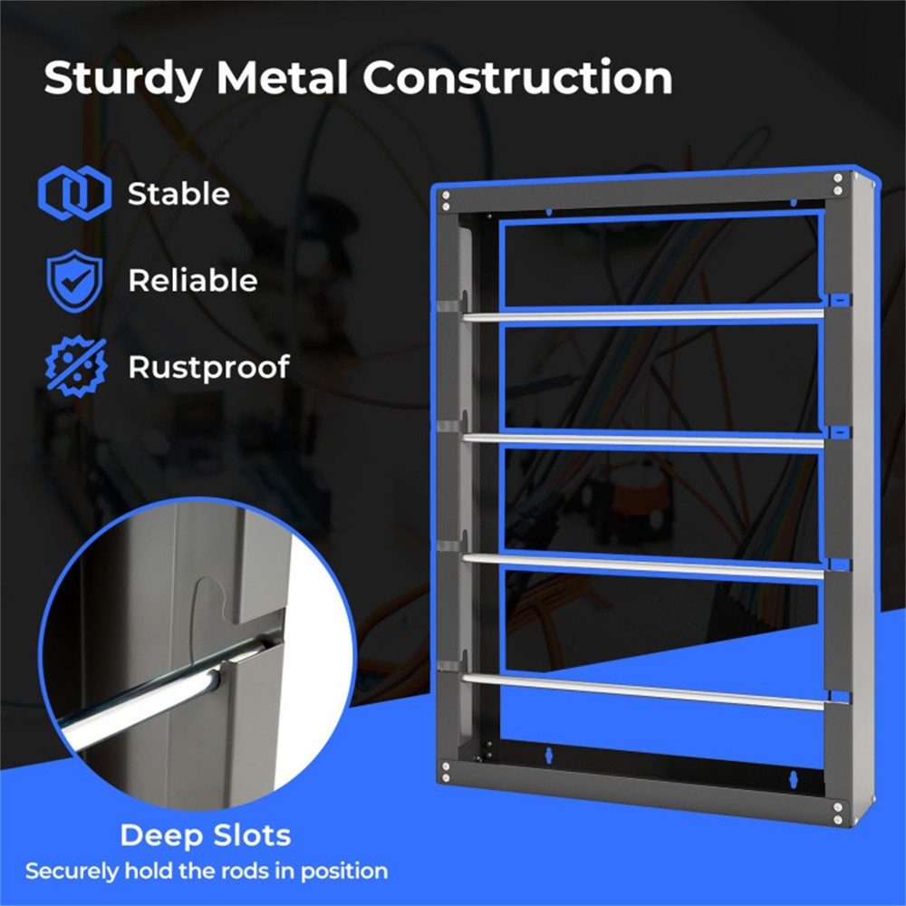 4-Rod Galvanized Metal Wire Spool Rack - Rustproof 65lbs/Rod, Wall-Mounted
