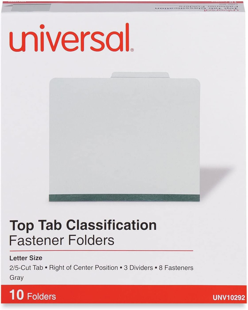 10292 Pressboard Classification Folder, Letter, Eight-Section, Gray, 10/Box