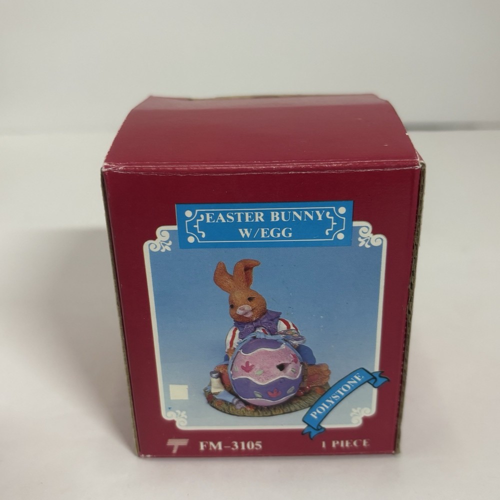 Vtg Trippie’s Inc White Easter Bunny W/ Egg Polystone Boxed