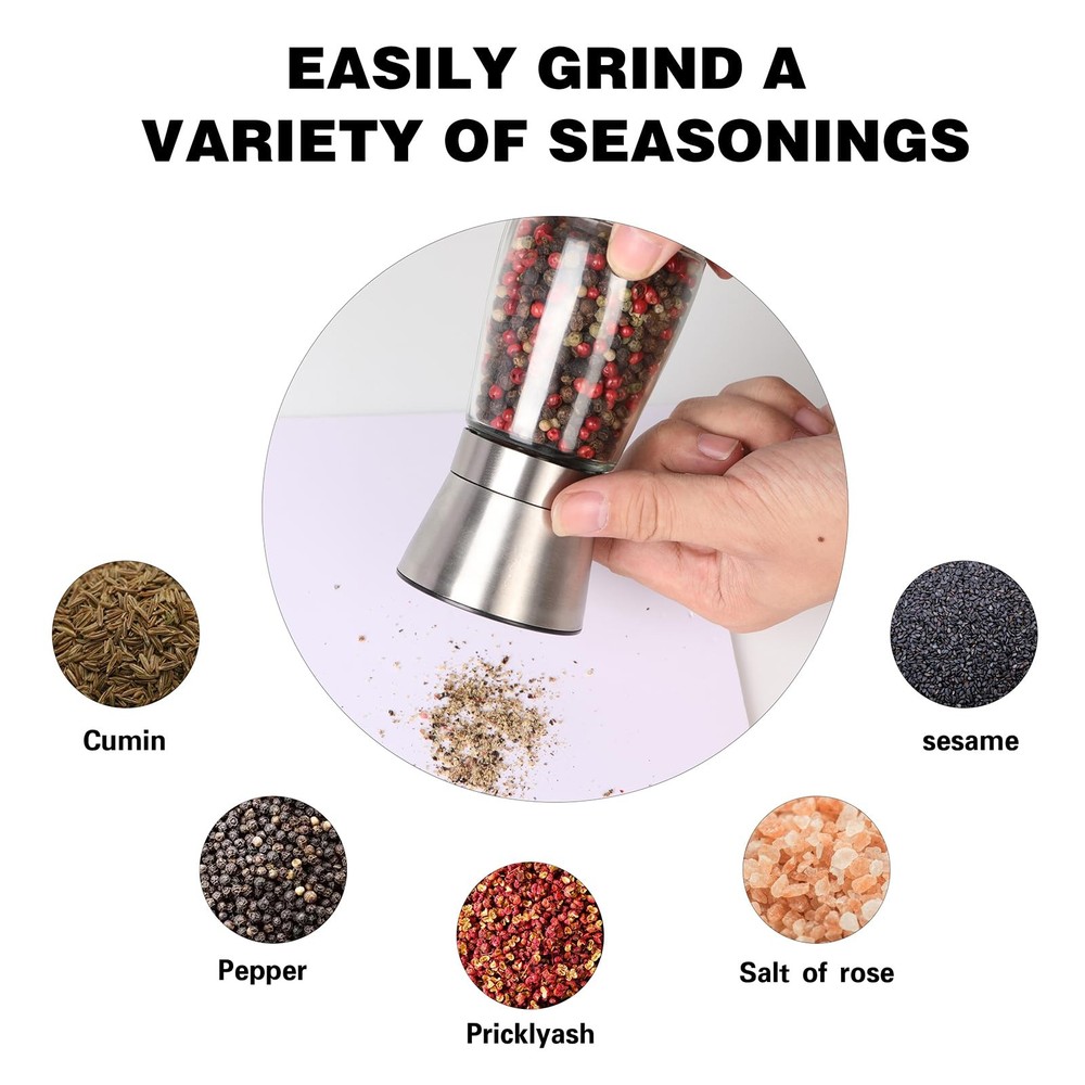 Salt and Pepper Grinder Set Refillable, Salt Pepper Grinder Shaker Stainless S
