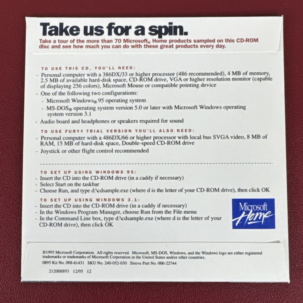 Microsoft Home 1995 CD Sampler - Preview 70+ Programs - Sealed