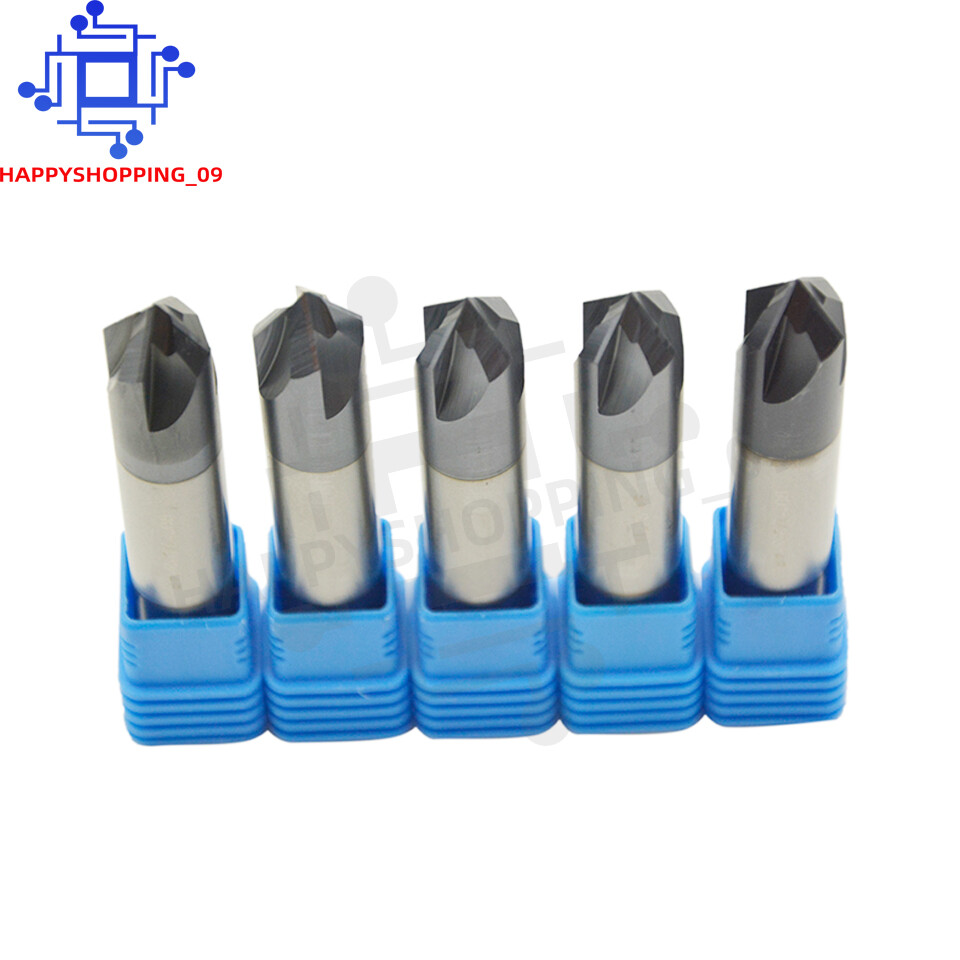 5Pcs 1/2" 4 Flute 90 Degree Solid Carbide Chamfer Mill-Double End - AlTiN Coated