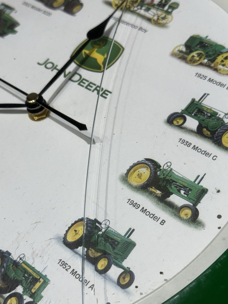 John Deere Tractor Clock Green And White