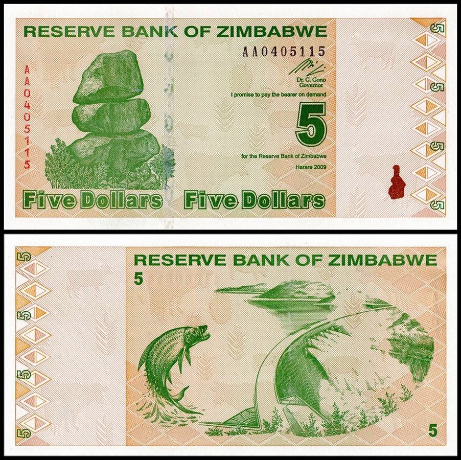Zimbabwe 5 Dollars, 2009, P-93, UNC