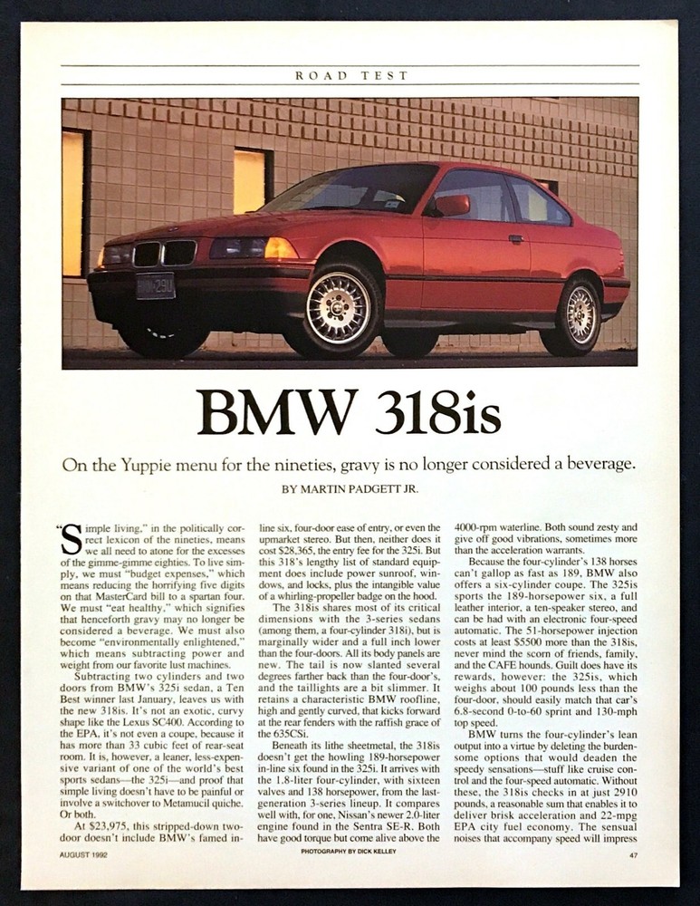 1992 BMW 318is Sedan Road Test Technical Data Review Article
