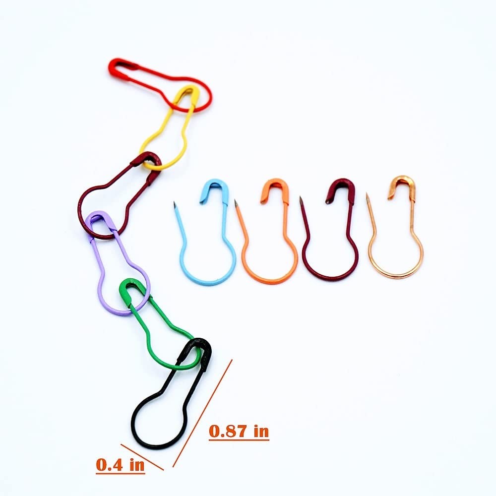 100 Pieces Safety Pins, Bulb Stitch Markers 10 Colors Assorted Metal Calabash.