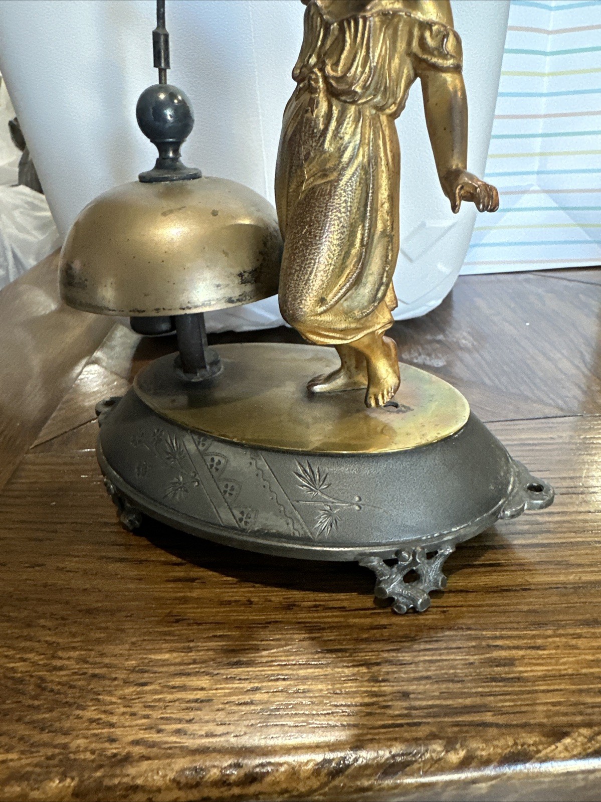 victorian meriden Britannia Figural Lady Mechanical Bronze Hotel Bell