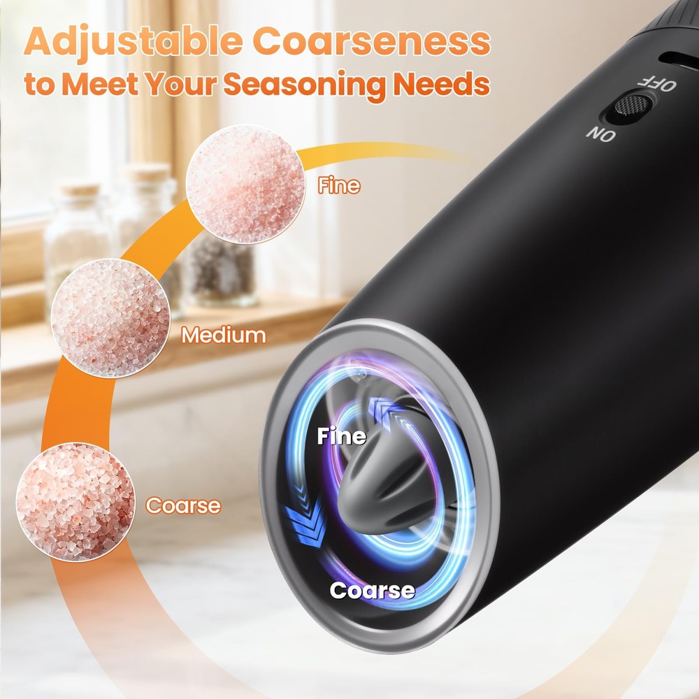 Gravity Electric Salt and Pepper Grinder Set with LED Light, Automatic Rechar...
