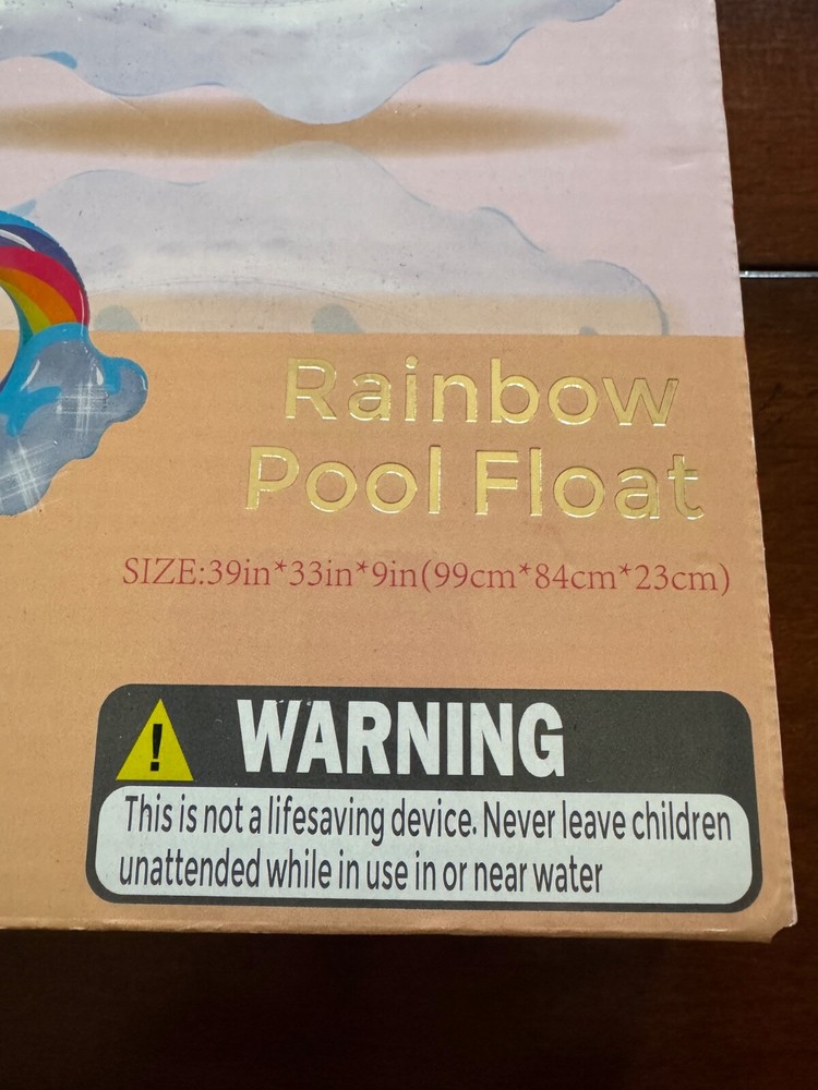 Rainbow Pool Float 39" X 33" X 9" Inflatable Tube