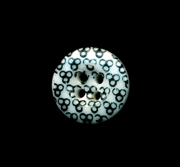 Black On White Antique China Calico Button 7/16" Pristine Strong Pattern