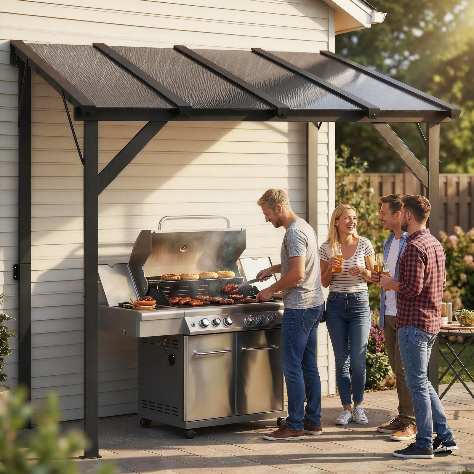 Outsunny 8' x 5' Grill Gazebo Lean-to Pergola with Polycarbonate Roof
