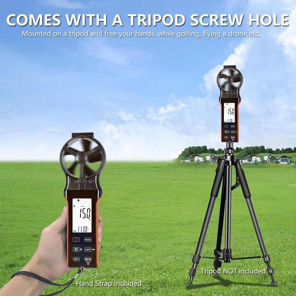 Air Flow & Wind Speed Meter, Handheld CFM Anemometer with Waterproof Touch Bu...