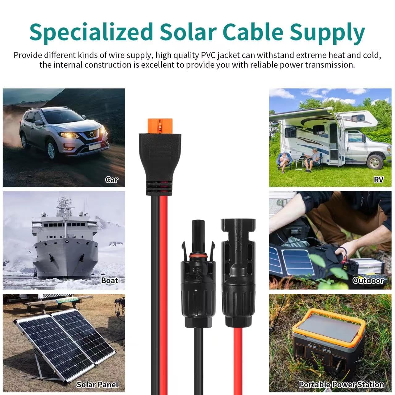 10AWG Tinned Copper Wire XT60i to Solar Panel Connector Extension Cable 10 FT