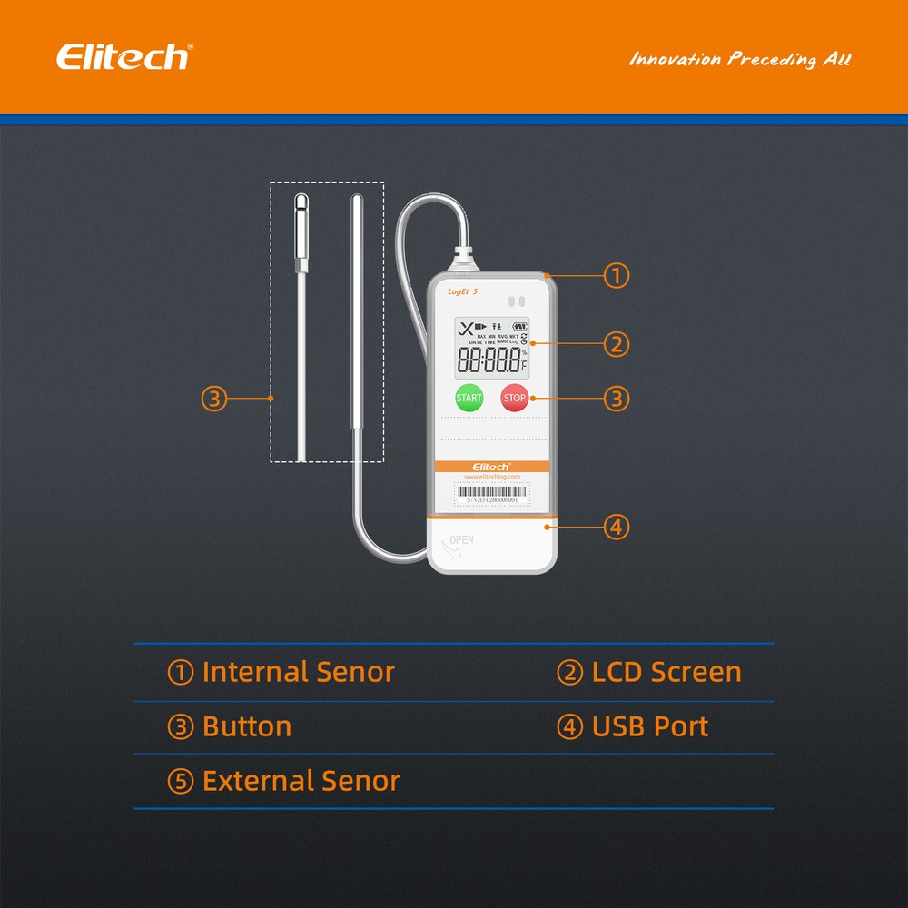 Elitech Digital Temperature Data Logger Reusable Temperature Recorder LogEt-5T