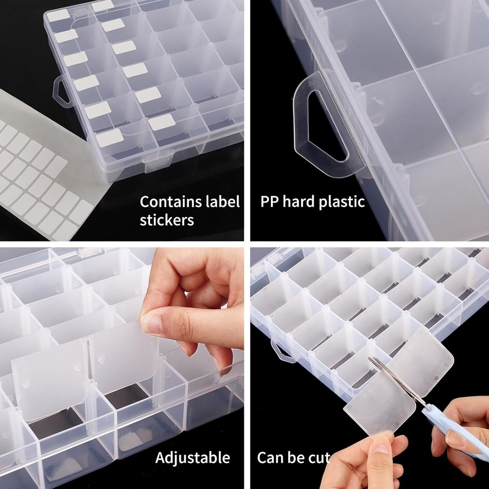 2 Pack Clear Plastic Bead Organizer Box 36 Grids Adjustable Compartment Storage