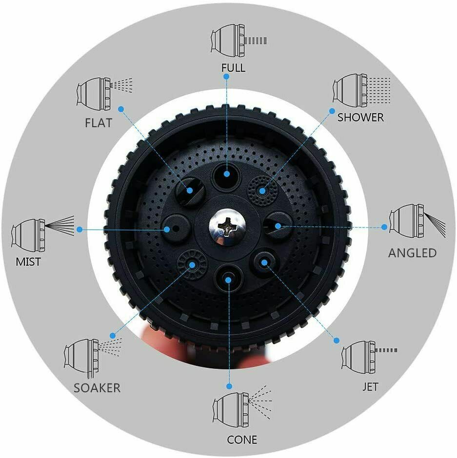 Garden Hose Metal Spray Nozzle Heavy Duty 8-Settings Thumb Control 1.2LB