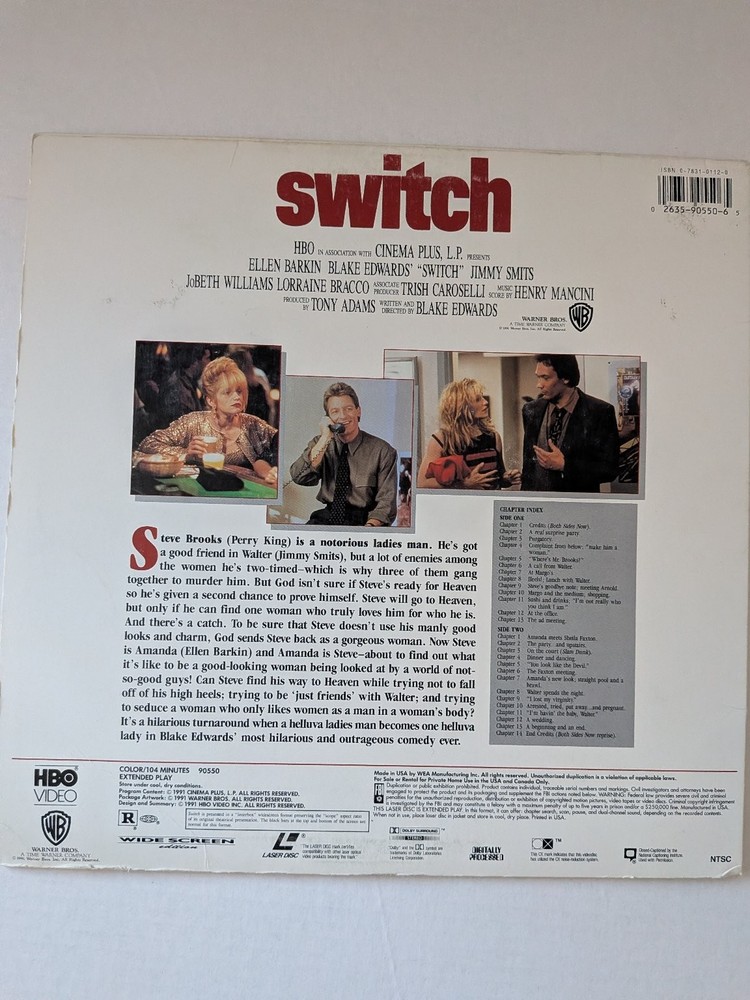 Switch LaserDisc 1991 Comedy Blake Edwards Warner Bros. Widescreen NTSC
