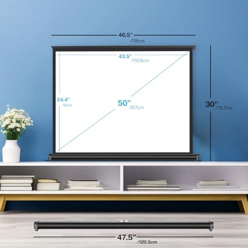 50 inch Small Projector Screen, Goldengrainv Retractable Pull Up Screen, Floor