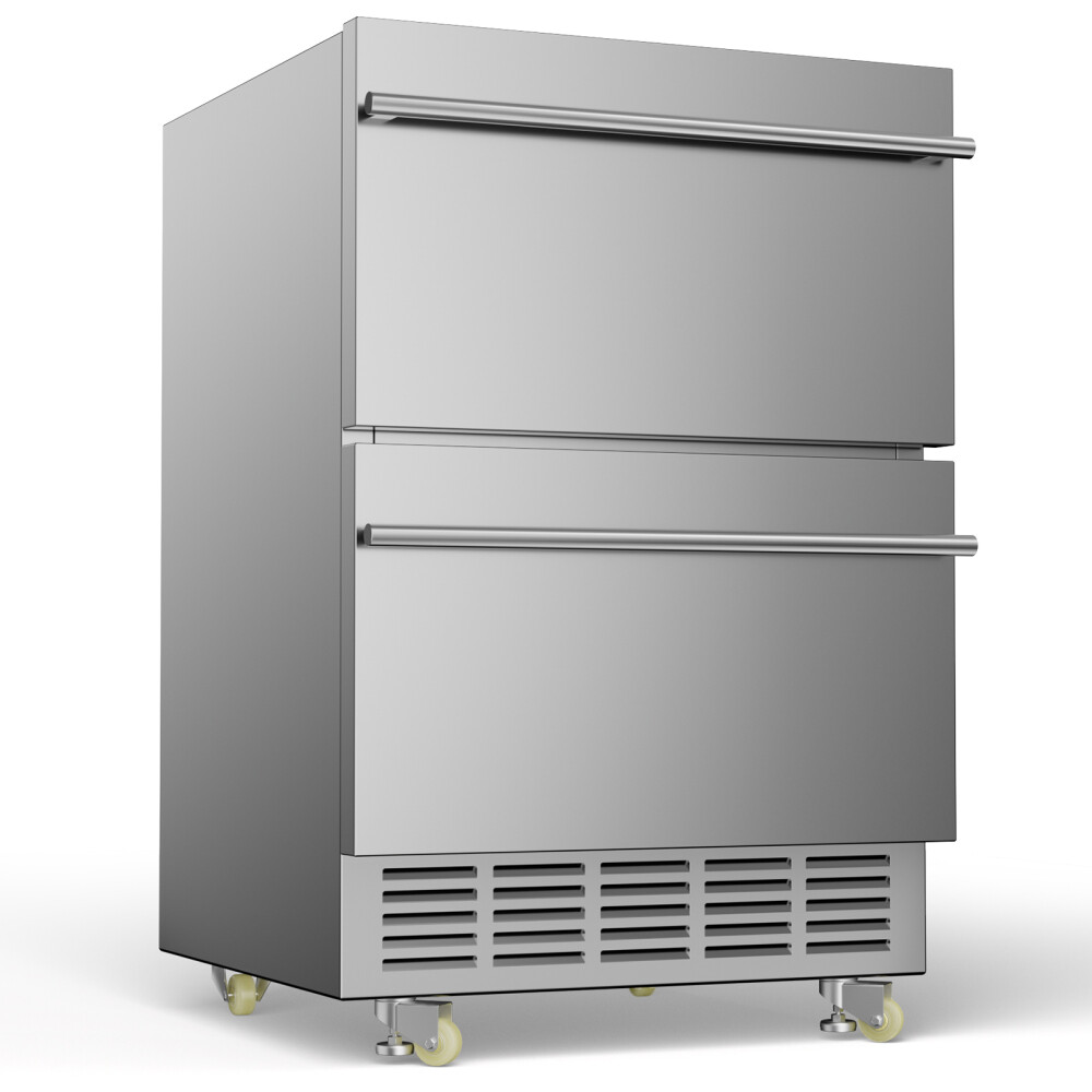 24 Inch Under Counter Beverage Refrigerator, Double Drawer Beverage Fridge