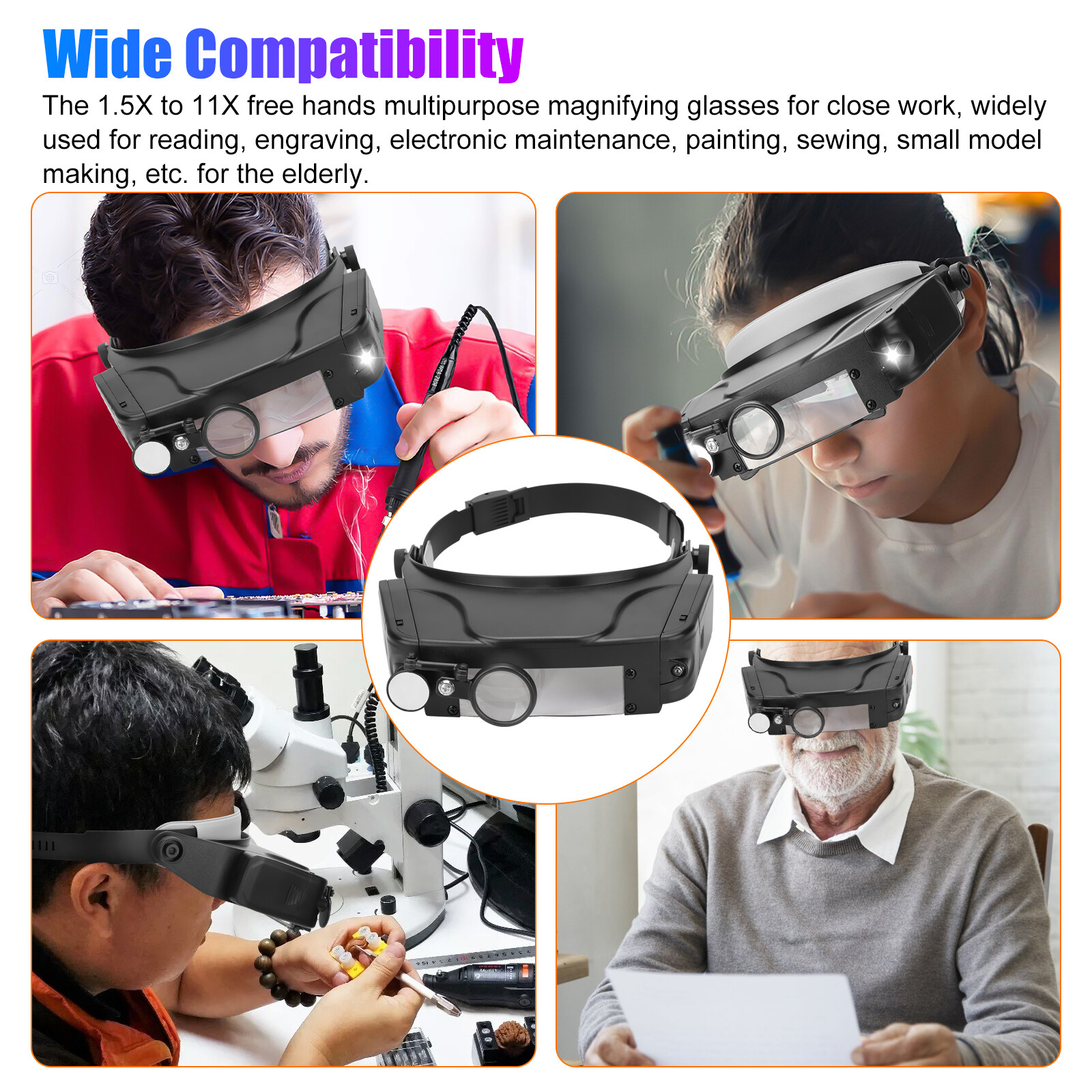 Jewelers Head Headband Magnifier 2 LED Illuminated Visor Magnifying Glasses Lens