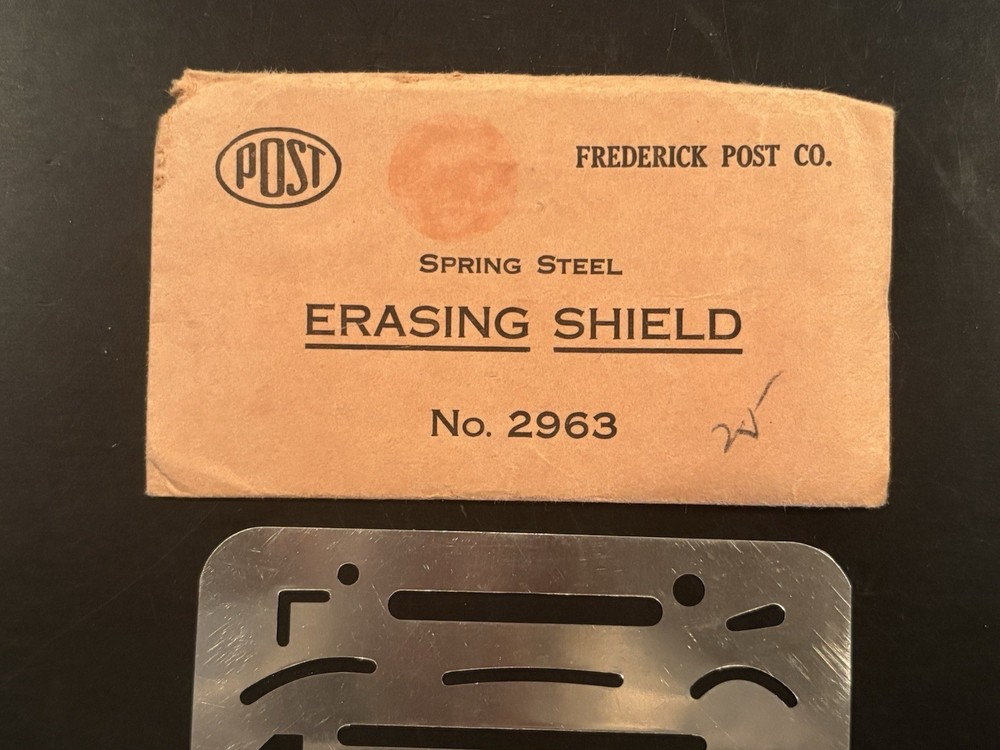 Two Vtg Erasing Shield No. 2960 Frederick Post Co. w/ Original Envelope Sleeve