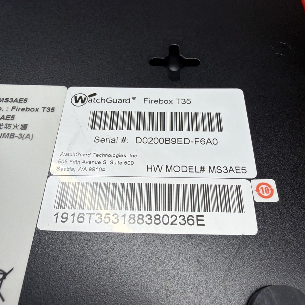 Watchguard Firebox T35 MS3AE5 Network Security Firewall Appliance with Adapter