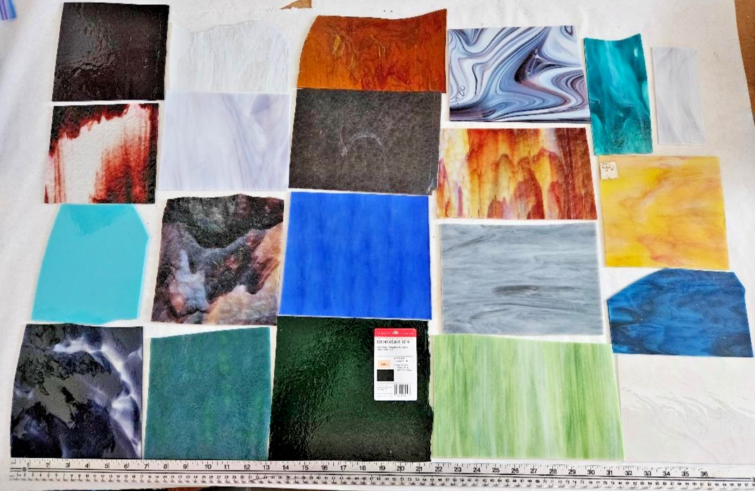 10 & 1/4 Pounds of Assorted Multicolor Stained-Glass Large Scraps/Sheets