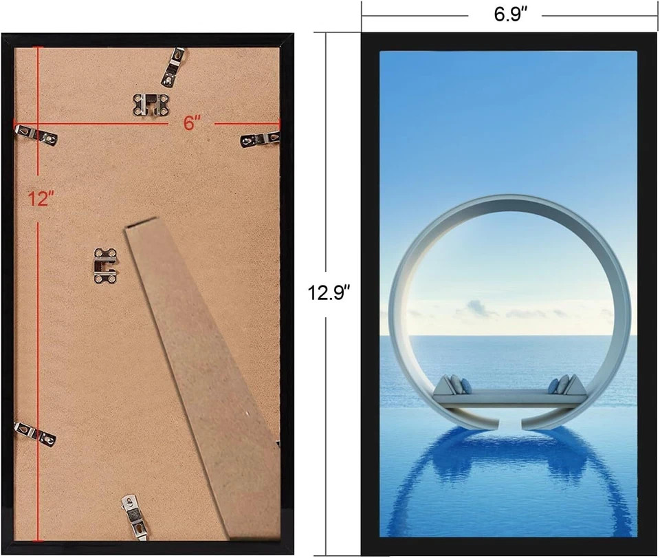 6x12 Black Picture Frame, Tabletop and Wall Mounting Horizontally or