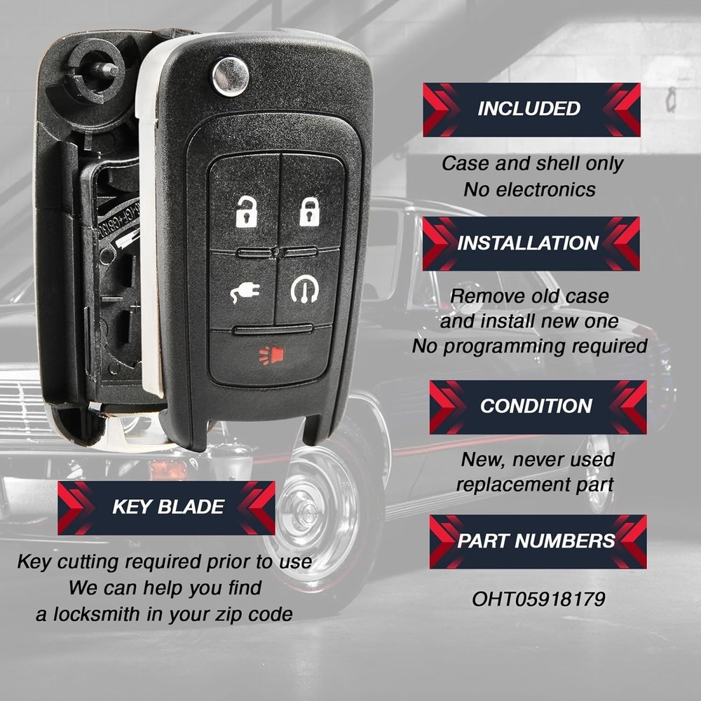 Replacement for 2011-2015 Chevrolet Volt 5-Button Remote Key Fob Shell Case OHT0