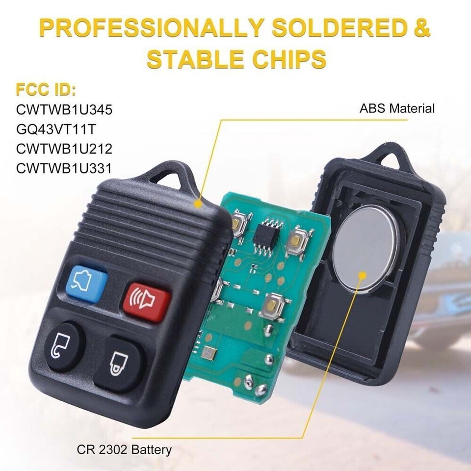 4 Button Replace For Ford Alarm Remote Keyless Entry Control Key FOB Clicker 8PC