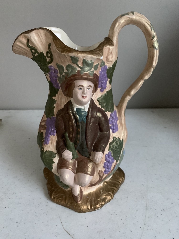 Vintage Vineyard Ceramic Pitcher Marked Ariel