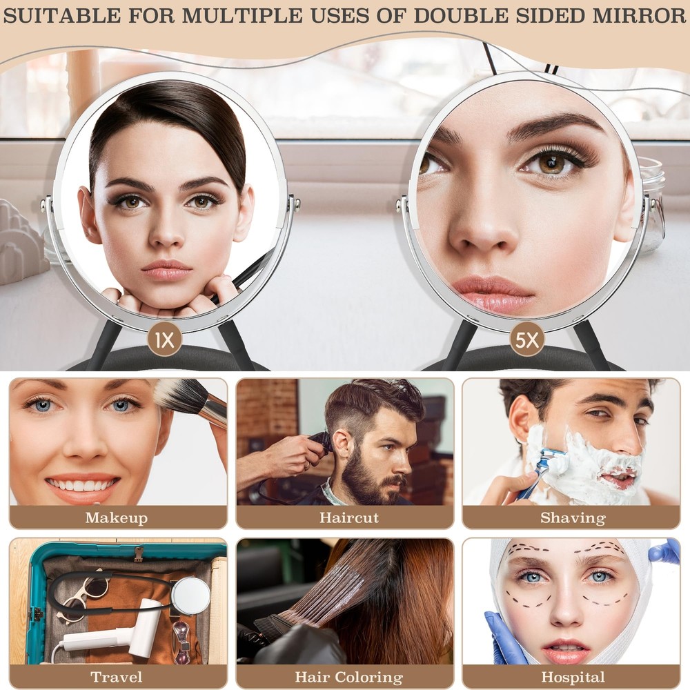 Double Sided Mirror 360 Rotating Hands Free Adjustable Neck Strap Standard & ...