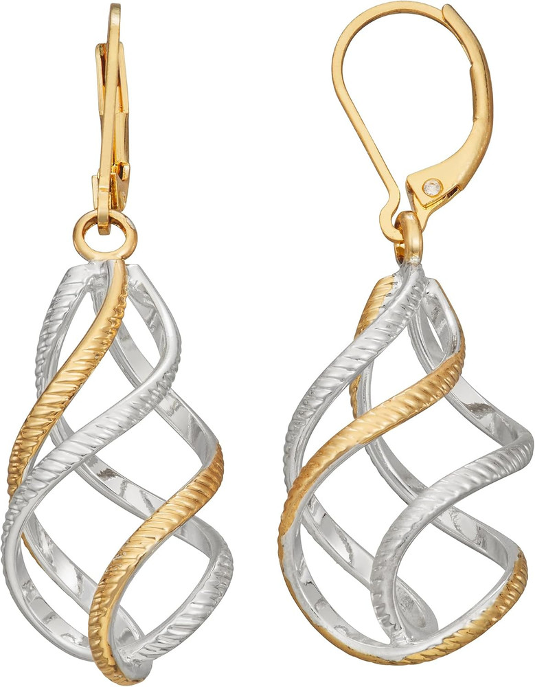 Gold & Silver Mixed Metal Linear Earring with Twisted Drop Design and Leverback