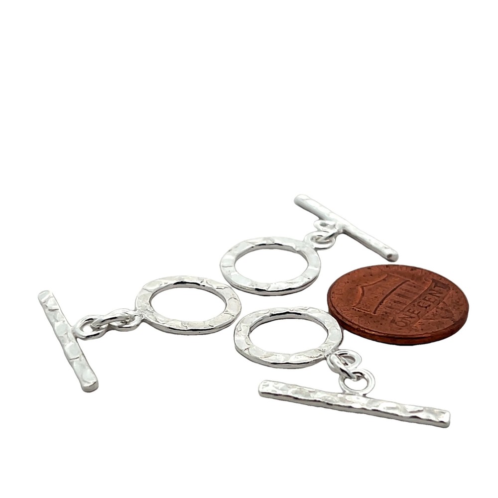 925 Sterling Silver Hammered/Patterned Toggles - 3 pcs