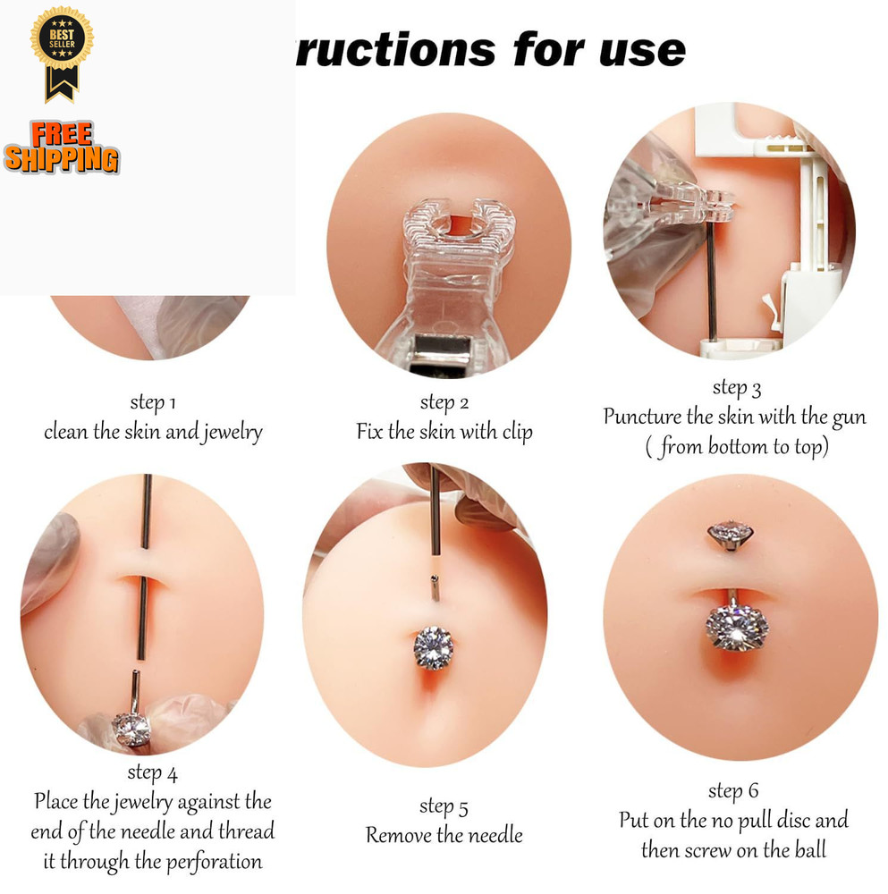 AM RIGHT THIRTY Belly Button Piercing Large, Silve-Belly Kit