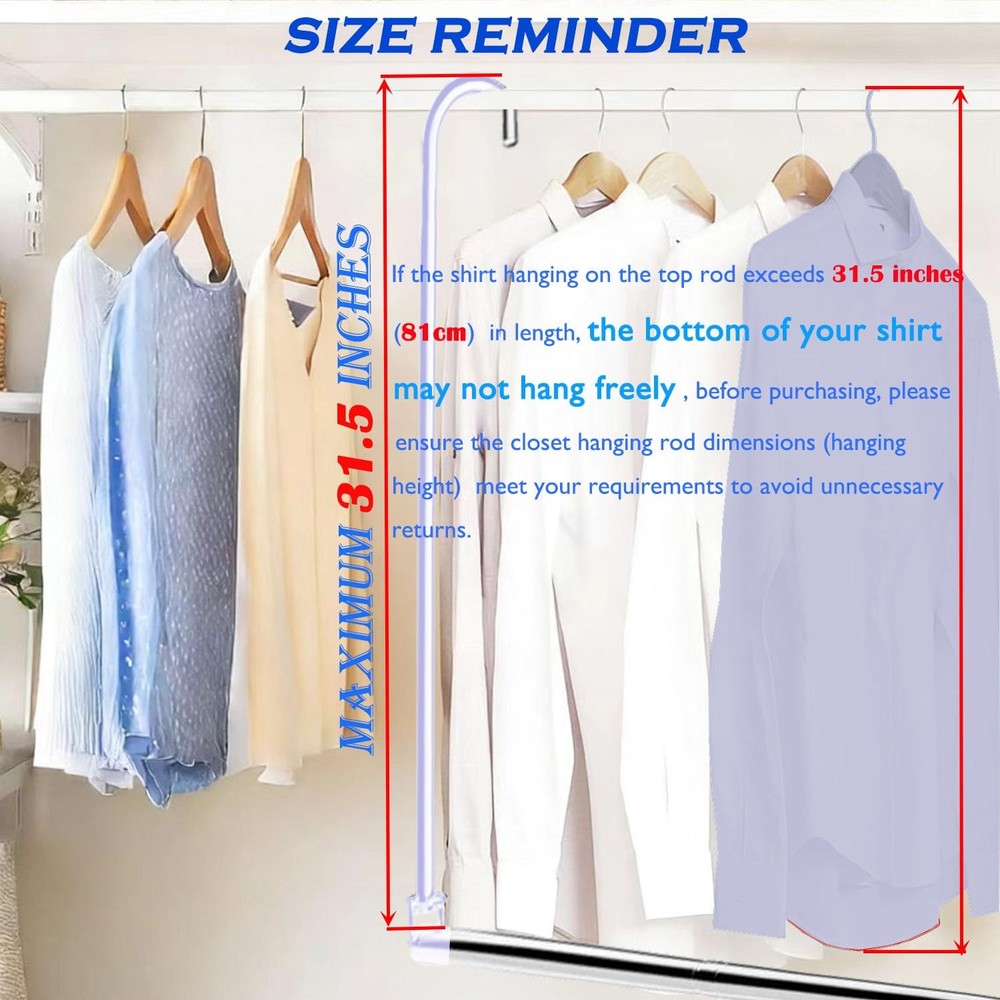 Closet Hanging Rod, Adjustable Width and Height Space-Saving Clothes Hanging ...