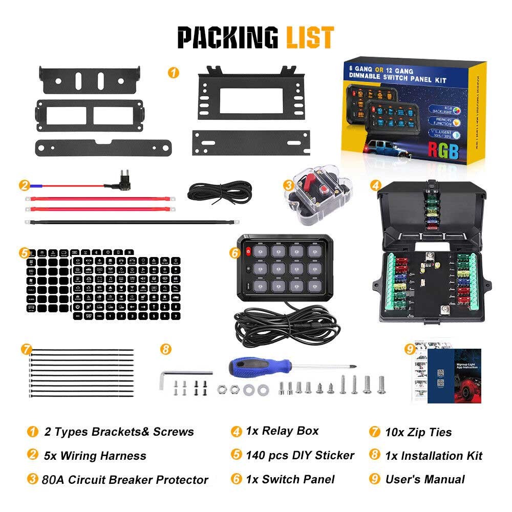 12 Gang RGB Switch Panel bluetooth App Remote Controller Multifunction 12V 24V