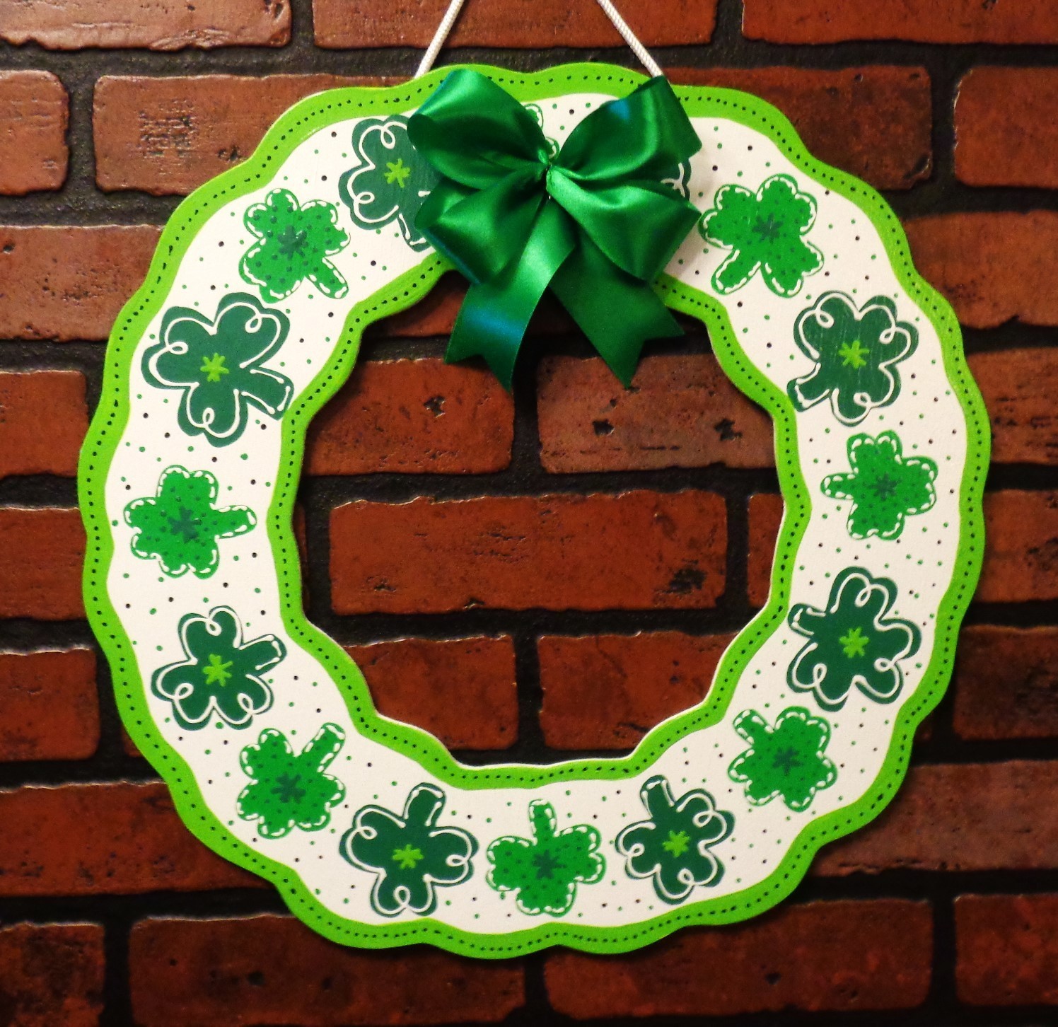 St. Patrick's Day Wreath Shaped 17.5" Door Sign Hand Painted Shamrocks