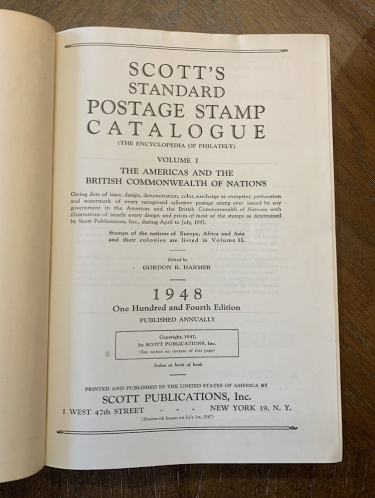 1948 Scott’s Standard Postage Stamp Catalogue Volume 1 & 2