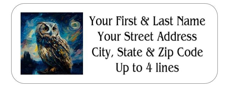 150 Owl Starry Night Art Mailing Return Address Labels Personalized
